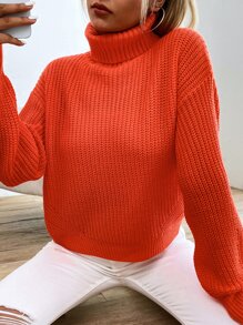 SHEIN Essnce Turtle Neck Drop Shoulder Sweater Knit Pullover Fall Winter Outfit - Burnt Orange - View 4