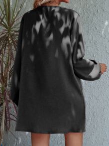 SHEIN LUNE Lantern Sleeve Fold Pleated Dress - Black - View 2