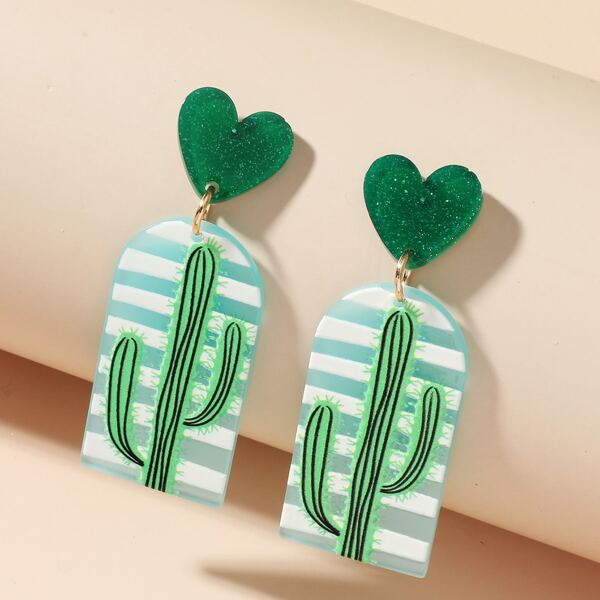 

Cactus Pattern Geometric Drop Earrings, Multicolor