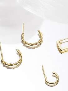 3 đôi bông tai hình học - Vàng - Xem 3