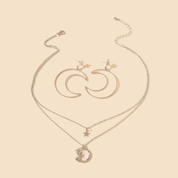 

3pcs Star Pendant Jewelry Set, Silver