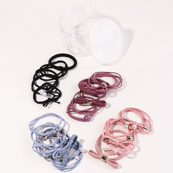 

25pcs Rhinestone & Faux Pearl Decor Hair Tie, Multicolor