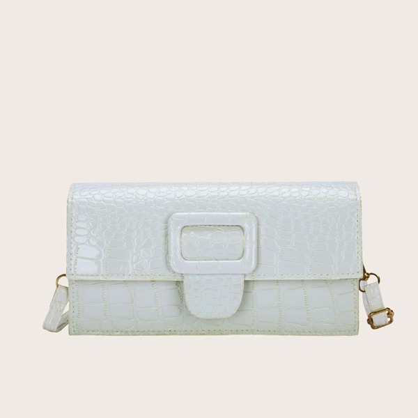 

Crocodile Buckle Decor Baguette Bag, White