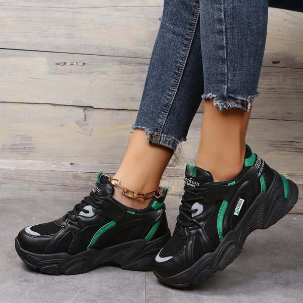 

Mesh Panel Lace-up Chunky Sneakers, Multicolor