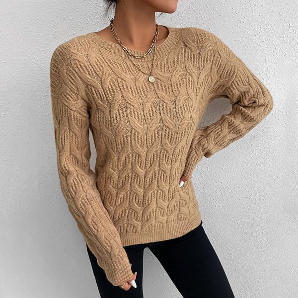 

Cable Knit Drop Shoulder Sweater, Camel