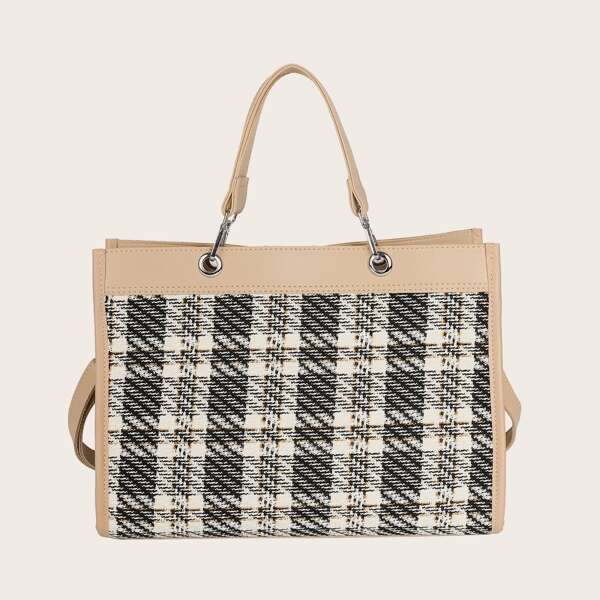 

Plaid Pattern Shoulder Tote Bag, Multicolor