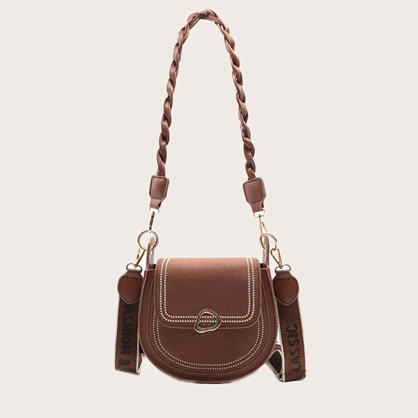 

Minimalist Stitch Detail Saddle Bag, Brown