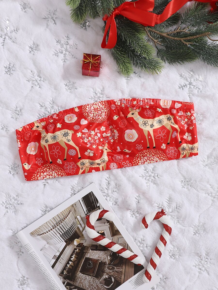 Plus Christmas Strapless Bralet - Red - View 1