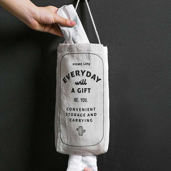 

Slogan Graphic Hanging Storage Bag, Grey