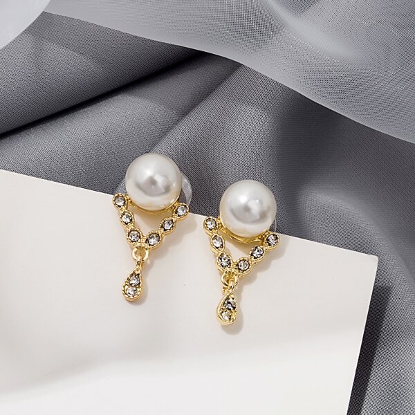 

Faux Pearl Decor Earrings, Gold