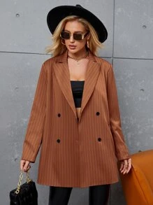 Áo khoác  âu phục nữ Nút đôi Sọc Giải trí - màu nâu - Xem 1