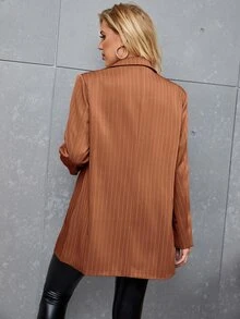 Áo khoác  âu phục nữ Nút đôi Sọc Giải trí - màu nâu - Xem 2