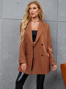 Áo khoác  âu phục nữ Nút đôi Sọc Giải trí - màu nâu - Xem 5