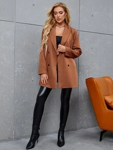 Áo khoác  âu phục nữ Nút đôi Sọc Giải trí - màu nâu - Xem 6