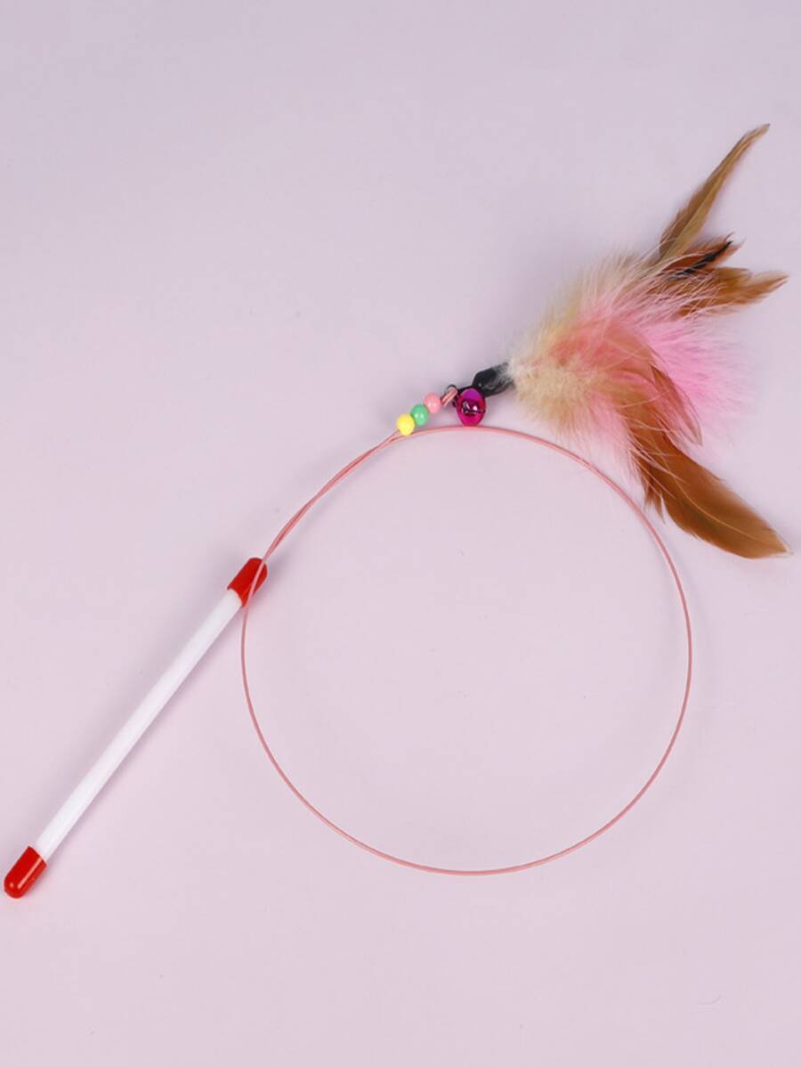 1pc Feather Detail Cat Teaser Stick, Cat Interactive Fishing Pole Toys For Indoor Cats To Play Chase Exercise With Bell - View 1