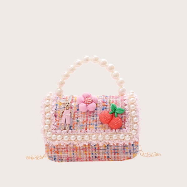 

Girls Faux Pearl Decor Flap Square Bag, Pink