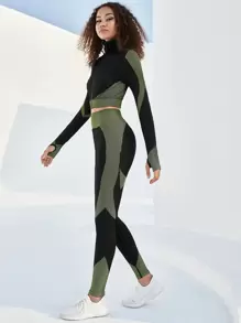 Yoga Trendy High Stretch Zip Up Textured Sports Set - Multicolor - View 3