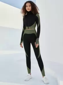 Yoga Trendy High Stretch Zip Up Textured Sports Set - Multicolor - View 4