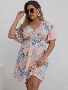 SHEIN Holidaya 大碼印花蝴蝶袖A字洋裝 - 淺粉色 - 查看 6