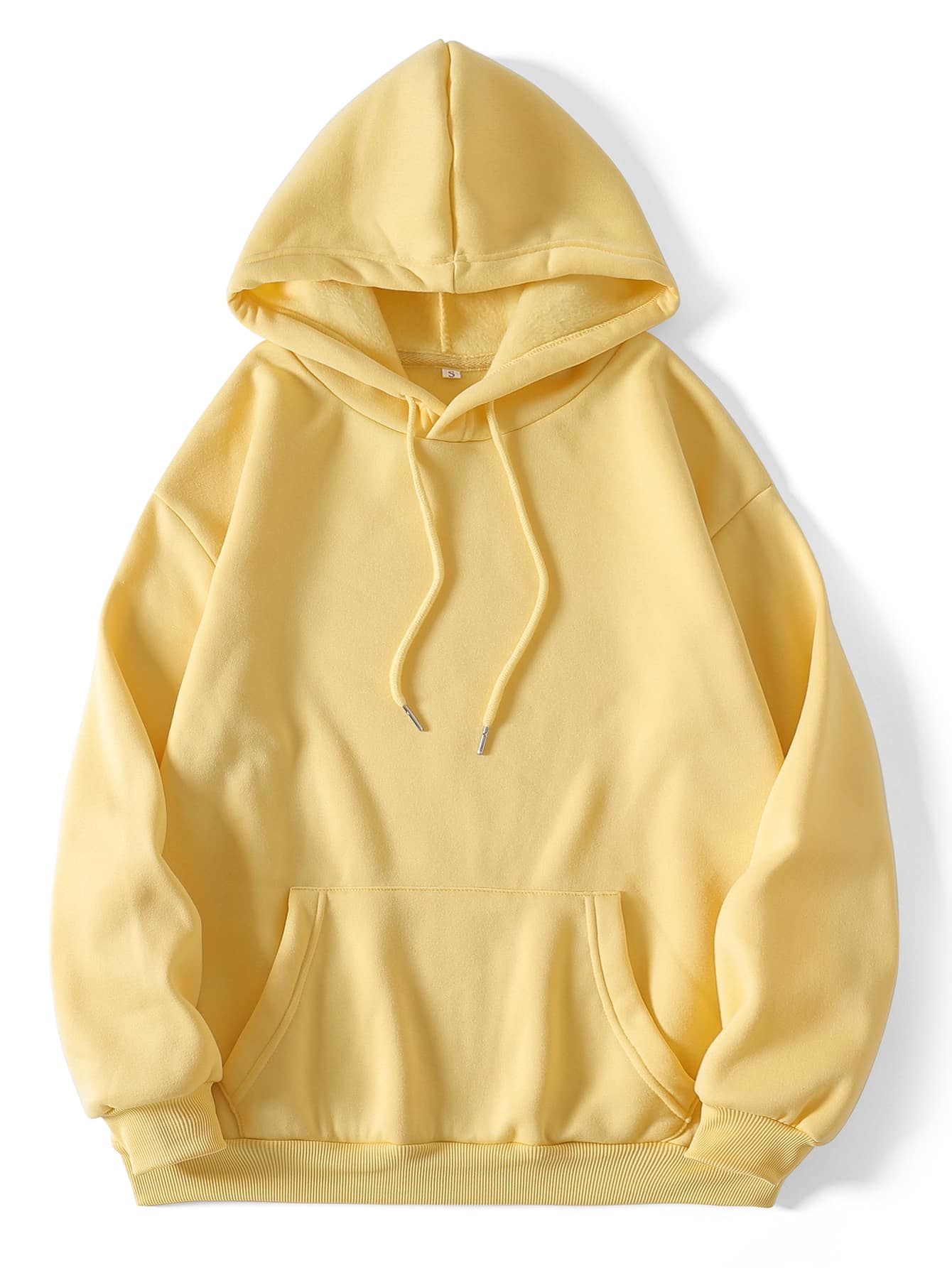 INAWLY Kangaroo Pocket Thermal Lined Drawstring Hoodie,Long Sleeve Tops - Yellow - View 1