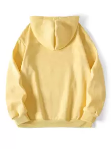 INAWLY Kangaroo Pocket Thermal Lined Drawstring Hoodie,Long Sleeve Tops - Yellow - View 2