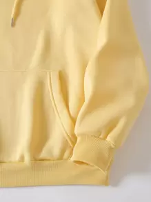 INAWLY Kangaroo Pocket Thermal Lined Drawstring Hoodie,Long Sleeve Tops - Yellow - View 4