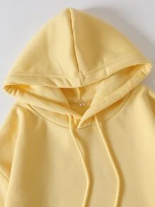 INAWLY Kangaroo Pocket Thermal Lined Drawstring Hoodie,Long Sleeve Tops - Yellow - View 5