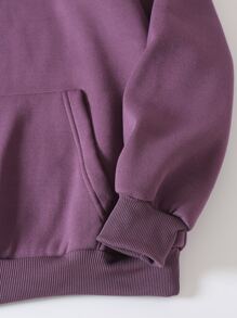 INAWLY 袋鼠口袋保暖内衬抽绳保暖内衬连帽衫，长袖上衣 - 紫色 - 查看 3