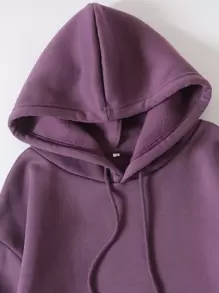INAWLY 袋鼠口袋保暖内衬抽绳保暖内衬连帽衫，长袖上衣 - 紫色 - 查看 5