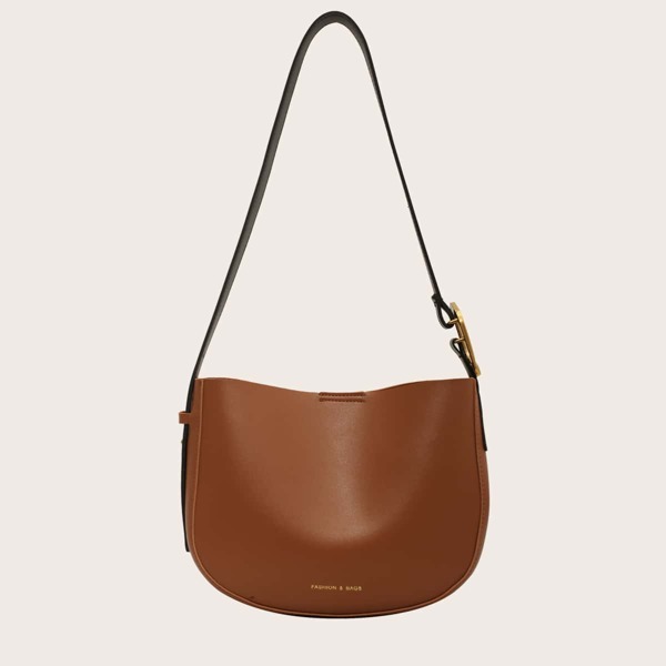 

Minimalist Buckle Decor Shoulder Bag, Brown