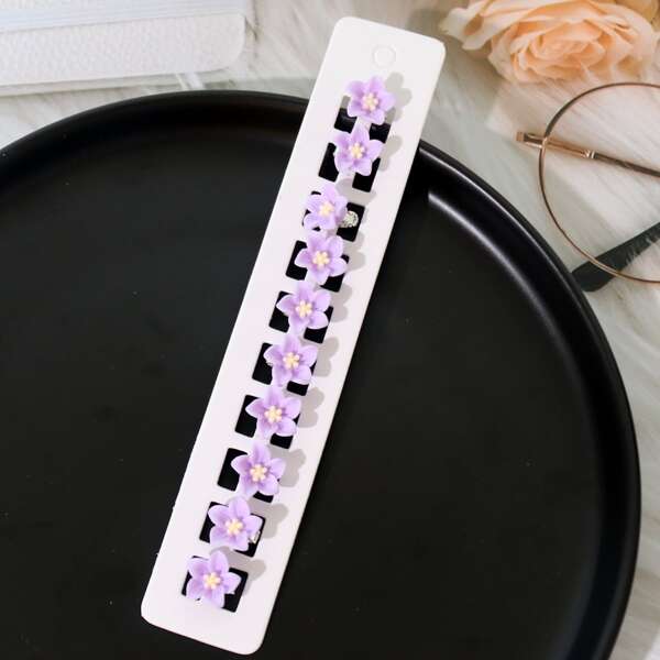 

10pcs Toddler Girls Flower Decor Hair Clip, Purple