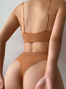 Plain Seamless Bra & Panty Lingerie Set - Ginger - View 2