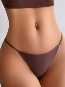 Women's Coffee Brown High Stretch Fabric Thong Casual Underwear For Halloween - Coffee Brown - View 3