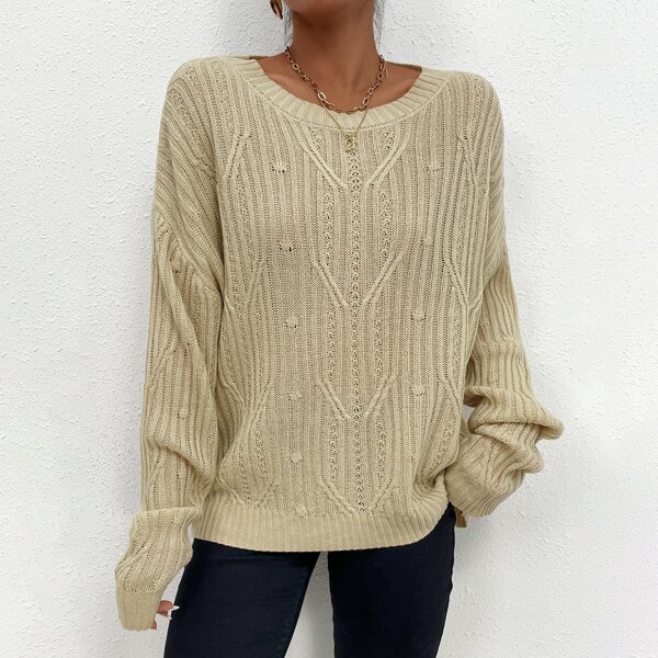 

Solid Drop Shoulder Oversized Sweater, Apricot