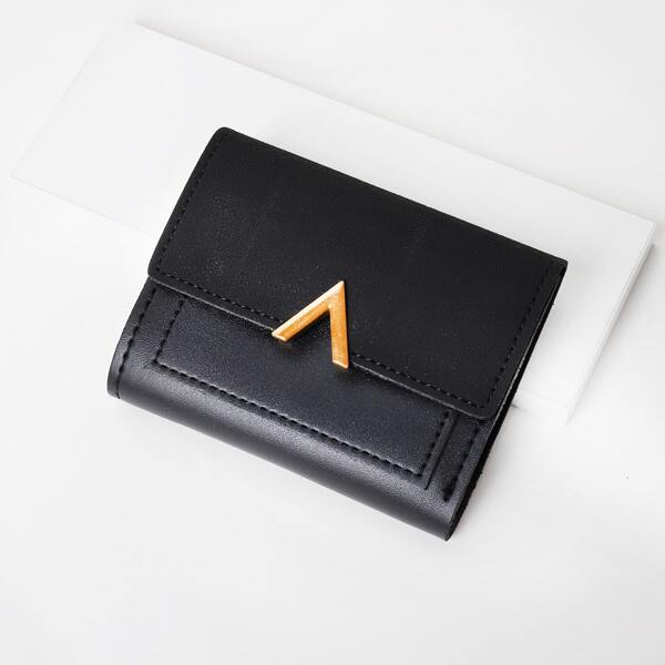 

V Cut Design Small Wallet, Black