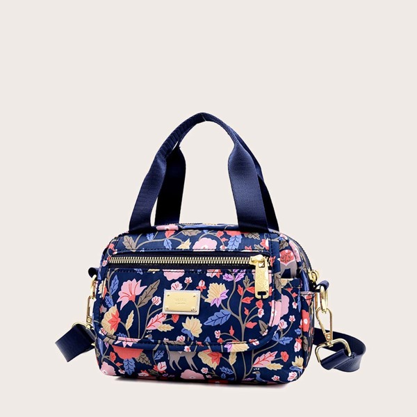 

Floral Graphic Satchel Bag, Blue