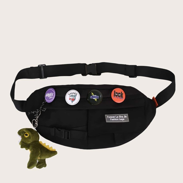 

Letter Patch Doll Decor Fanny Pack, Black