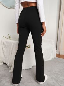 SHEIN Frenchy Split Hem Flare Leg Trousers - Black - View 2