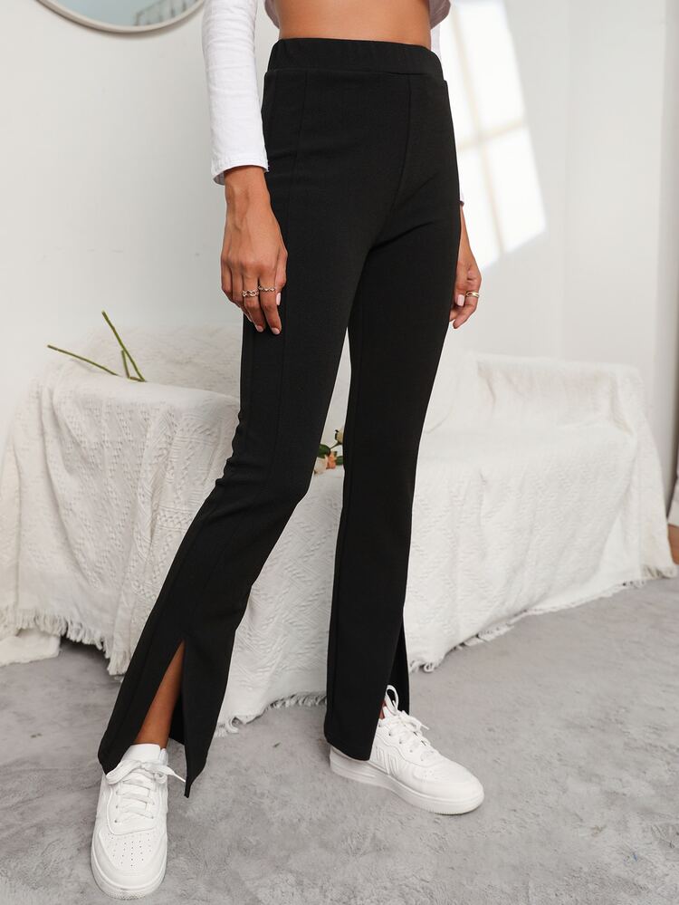 SHEIN Frenchy Pantalones acampanados bajo con abertura - Negro - Añade 4