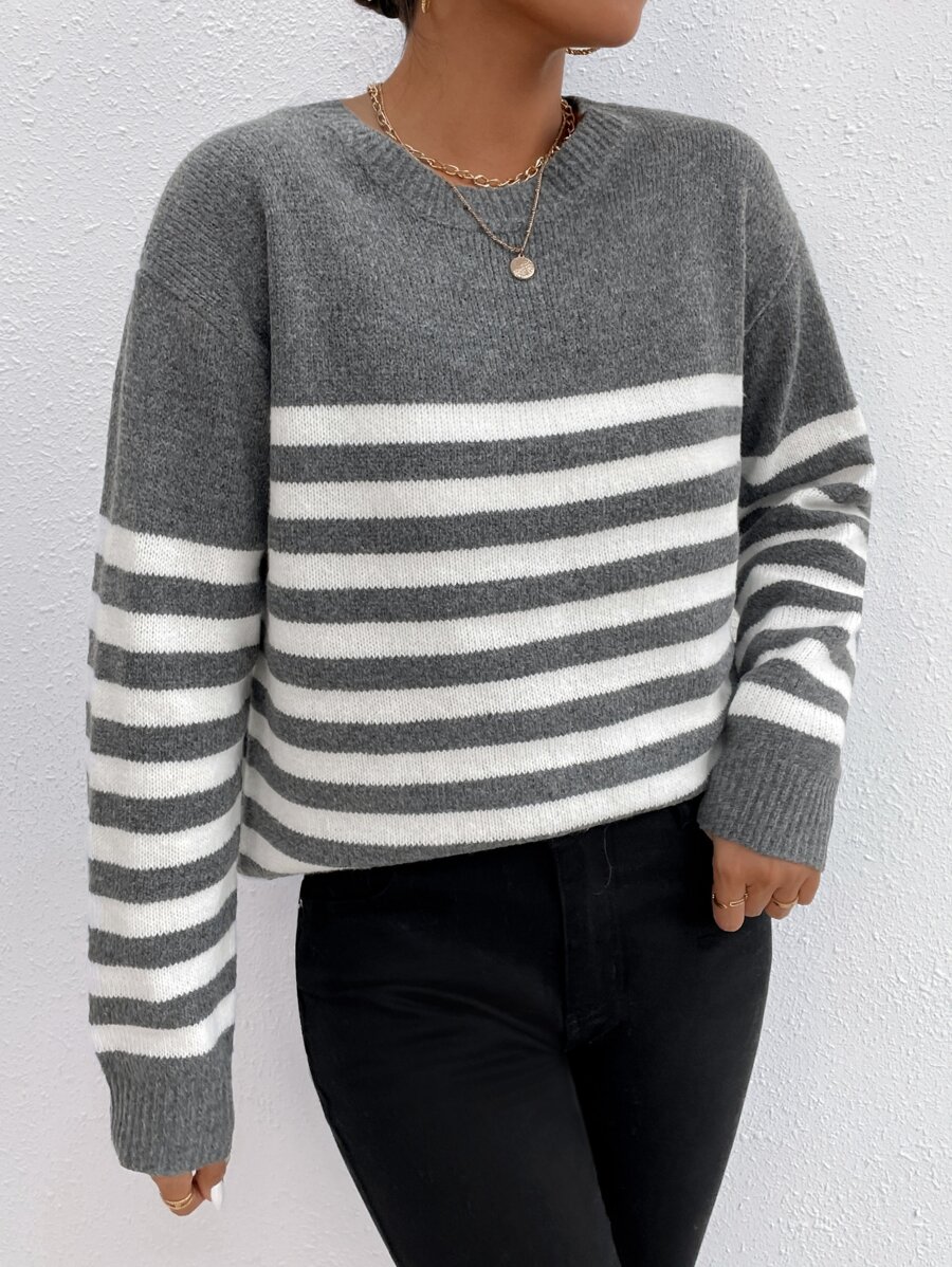 SHEIN Frenchy Stripe Drop Shoulder Sweater - Multicolor - View 1