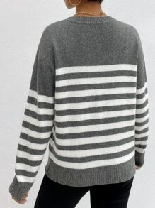 SHEIN Frenchy Stripe Drop Shoulder Sweater - Multicolor - View 2