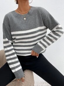 SHEIN Frenchy Stripe Drop Shoulder Sweater - Multicolor - View 3