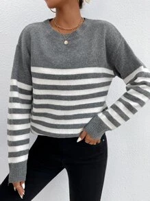 SHEIN Frenchy Stripe Drop Shoulder Sweater - Multicolor - View 4