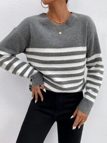 SHEIN Frenchy Stripe Drop Shoulder Sweater - Multicolor - View 5