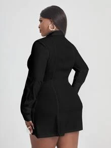 SHEIN SXY Hơn Áo sơ mi Chất rắn Nút phía trước - màu đen - Xem 2