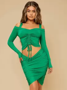 SHEIN SXY Áo thun nữ Cắt ra màu trơn Gợi cảm - màu xanh lá - Xem 1