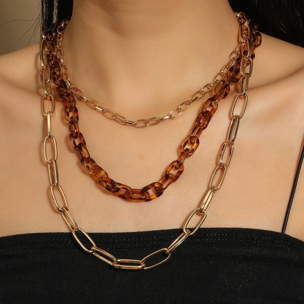 

Tortoiseshell Layered Necklace, Multicolor
