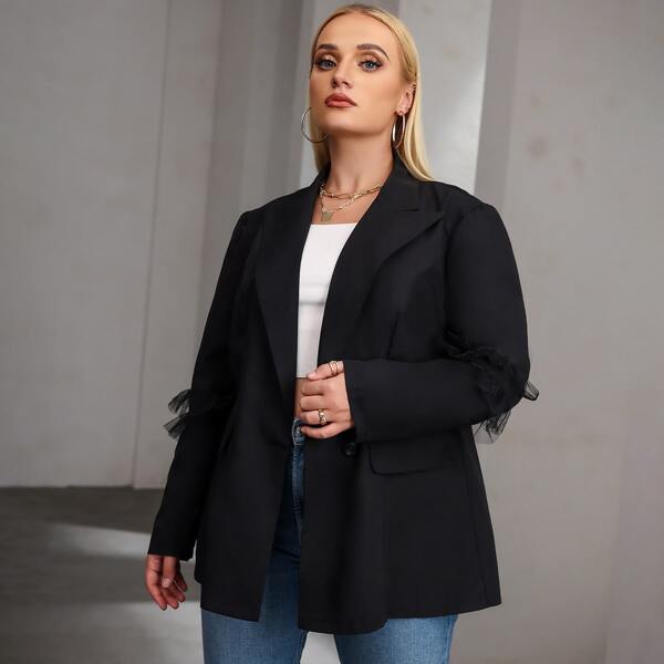 

Plus Single Button Solid Blazer, Black