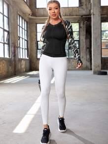 Raglan Sleeve Zip Up Sports Jacket - Black - View 3