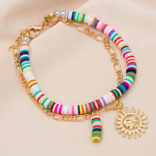 

Sun Charm Layered Bracelet, Multicolor